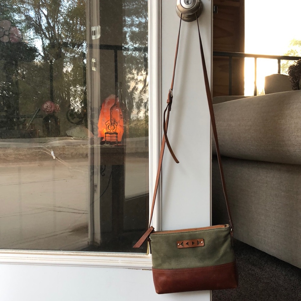 MW Army green and brown leather crossbody bag